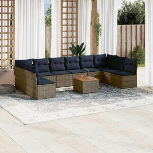 vidaXL 11-delige Loungeset met kussens poly rattan grijs
