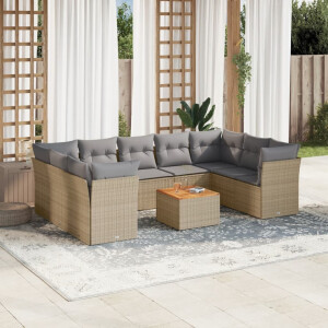 vidaXL 10-delige Loungeset met kussens poly rattan gemengd beige