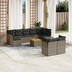 vidaXL 10-delige Loungeset met kussens poly rattan grijs