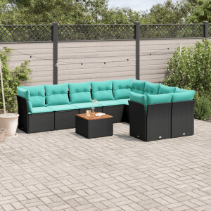 vidaXL 10-delige Loungeset met kussens poly rattan zwart