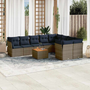 vidaXL 10-delige Loungeset met kussens poly rattan grijs