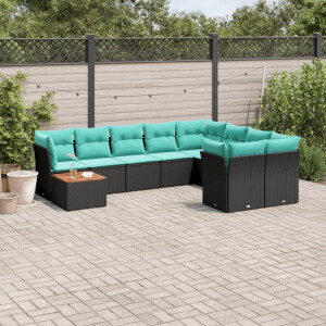 vidaXL 10-delige Loungeset met kussens poly rattan zwart