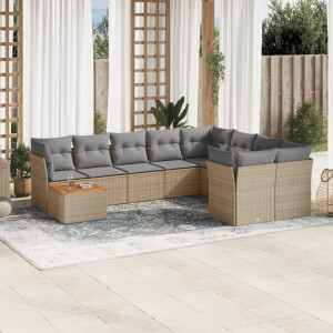 vidaXL 10-delige Loungeset met kussens poly rattan gemengd beige