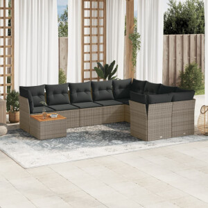 vidaXL 10-delige Loungeset met kussens poly rattan grijs