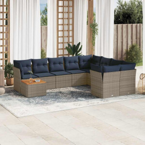 vidaXL 10-delige Loungeset met kussens poly rattan grijs
