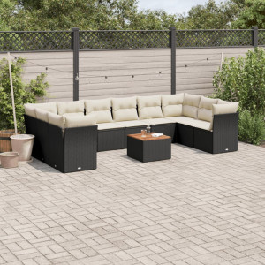 vidaXL 11-delige Loungeset met kussens poly rattan zwart