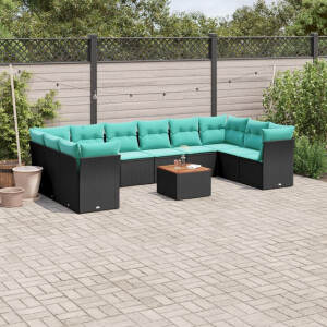 vidaXL 11-delige Loungeset met kussens poly rattan zwart