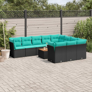 vidaXL 11-delige Loungeset met kussens poly rattan zwart