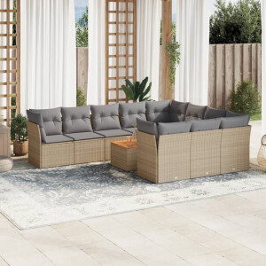 vidaXL 11-delige Loungeset met kussens poly rattan gemengd beige