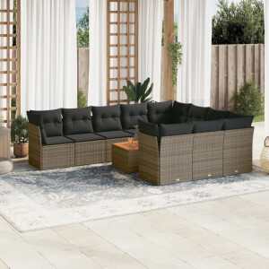 vidaXL 11-delige Loungeset met kussens poly rattan grijs