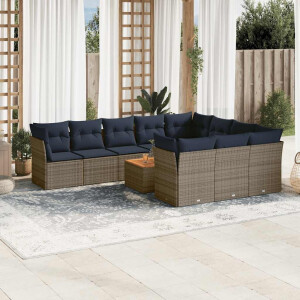 vidaXL 11-delige Loungeset met kussens poly rattan grijs