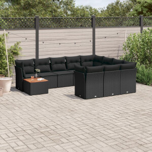 vidaXL 11-delige Loungeset met kussens poly rattan zwart