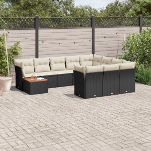 vidaXL 11-delige Loungeset met kussens poly rattan zwart