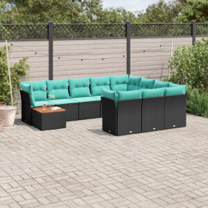 vidaXL 11-delige Loungeset met kussens poly rattan zwart