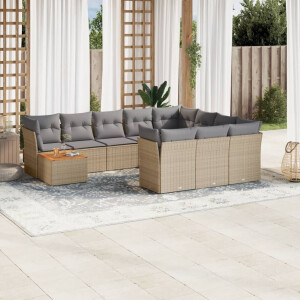 vidaXL 11-delige Loungeset met kussens poly rattan gemengd beige