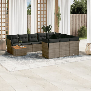 vidaXL 11-delige Loungeset met kussens poly rattan grijs