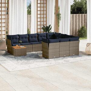 vidaXL 11-delige Loungeset met kussens poly rattan grijs