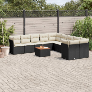vidaXL 11-delige Loungeset met kussens poly rattan zwart