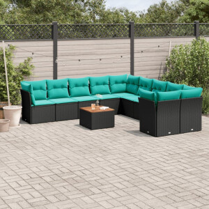 vidaXL 11-delige Loungeset met kussens poly rattan zwart