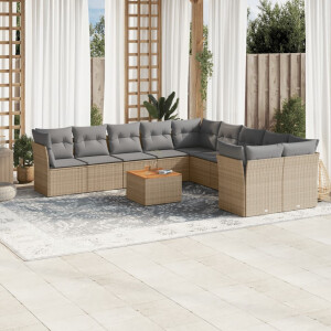 vidaXL 11-delige Loungeset met kussens poly rattan gemengd beige