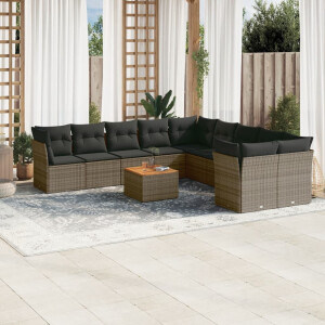 vidaXL 11-delige Loungeset met kussens poly rattan grijs