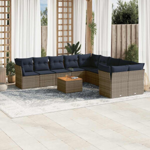 vidaXL 11-delige Loungeset met kussens poly rattan grijs