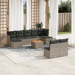 vidaXL 10-delige Loungeset met kussens poly rattan grijs