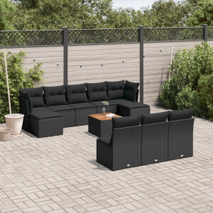 vidaXL 11-delige Loungeset met kussens poly rattan zwart