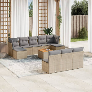 vidaXL 11-delige Loungeset met kussens poly rattan gemengd beige