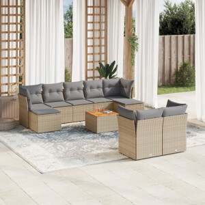 vidaXL 10-delige Loungeset met kussens poly rattan gemengd beige