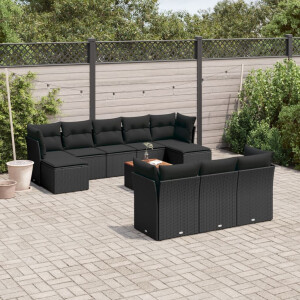 vidaXL 11-delige Loungeset met kussens poly rattan zwart