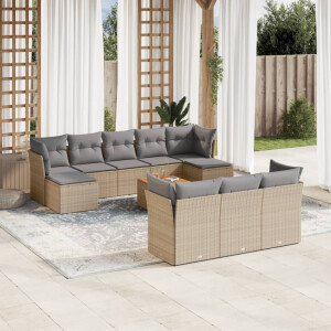 vidaXL 11-delige Loungeset met kussens poly rattan gemengd beige