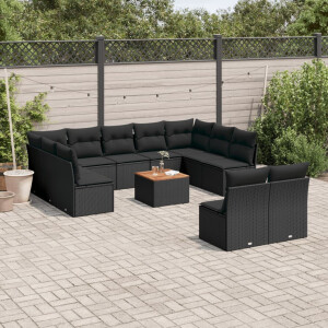 vidaXL 12-delige Loungeset met kussens poly rattan zwart
