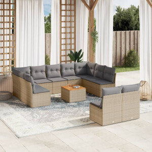 vidaXL 12-delige Loungeset met kussens poly rattan gemengd beige