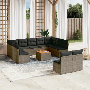 vidaXL 12-delige Loungeset met kussens poly rattan grijs