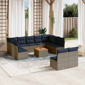 vidaXL 12-delige Loungeset met kussens poly rattan grijs