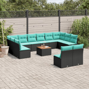 vidaXL 13-delige Loungeset met kussens poly rattan zwart