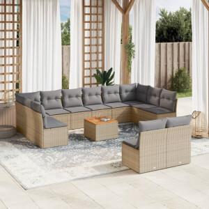 vidaXL 13-delige Loungeset met kussens poly rattan gemengd beige