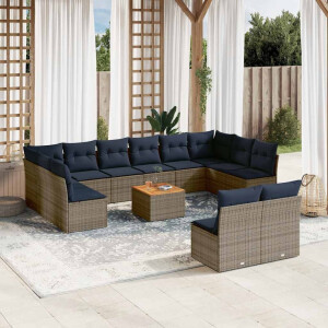 vidaXL 13-delige Loungeset met kussens poly rattan grijs