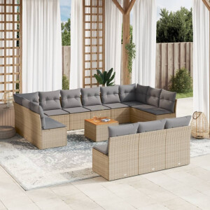 vidaXL 14-delige Loungeset met kussens poly rattan gemengd beige