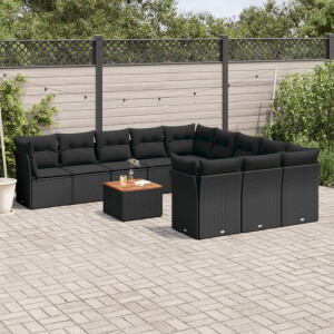 vidaXL 12-delige Loungeset met kussens poly rattan zwart