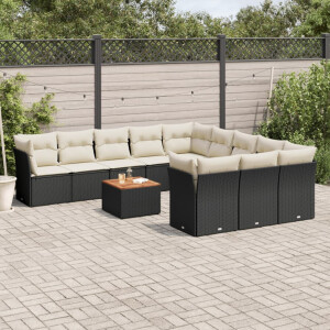vidaXL 12-delige Loungeset met kussens poly rattan zwart
