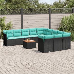 vidaXL 12-delige Loungeset met kussens poly rattan zwart