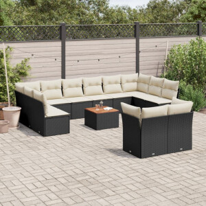 vidaXL 13-delige Loungeset met kussens poly rattan zwart