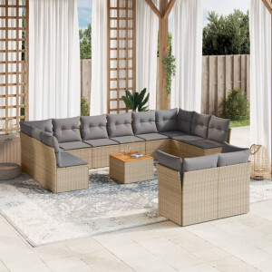 vidaXL 13-delige Loungeset met kussens poly rattan gemengd beige
