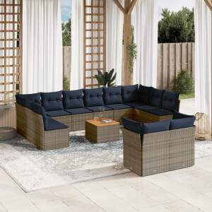 vidaXL 13-delige Loungeset met kussens poly rattan grijs