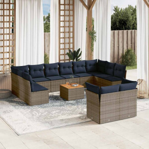 vidaXL 13-delige Loungeset met kussens poly rattan grijs