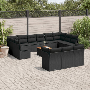 vidaXL 14-delige Loungeset met kussens poly rattan zwart