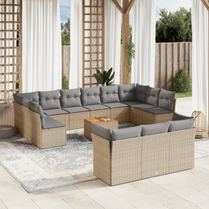vidaXL 14-delige Loungeset met kussens poly rattan gemengd beige