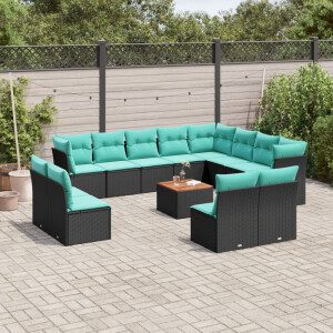 vidaXL 13-delige Loungeset met kussens poly rattan zwart